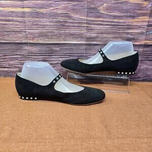 Gianvito Rossi Crystal Mary Ribbon Suede Ballet Flats Black EU 39 US 9 Excellent